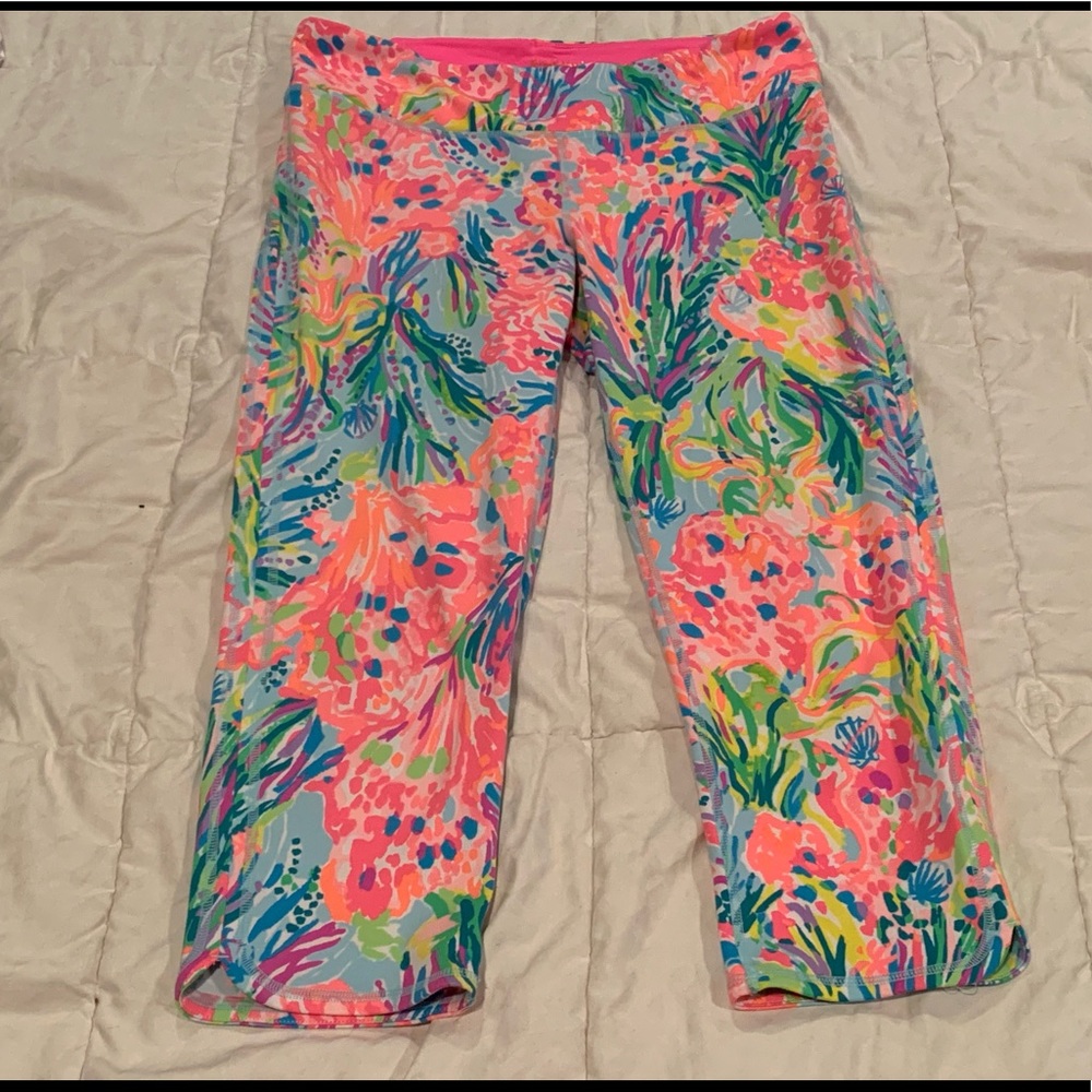 NWOT LILLY PULITZER luxletic crop leggings fan sea Sz Large